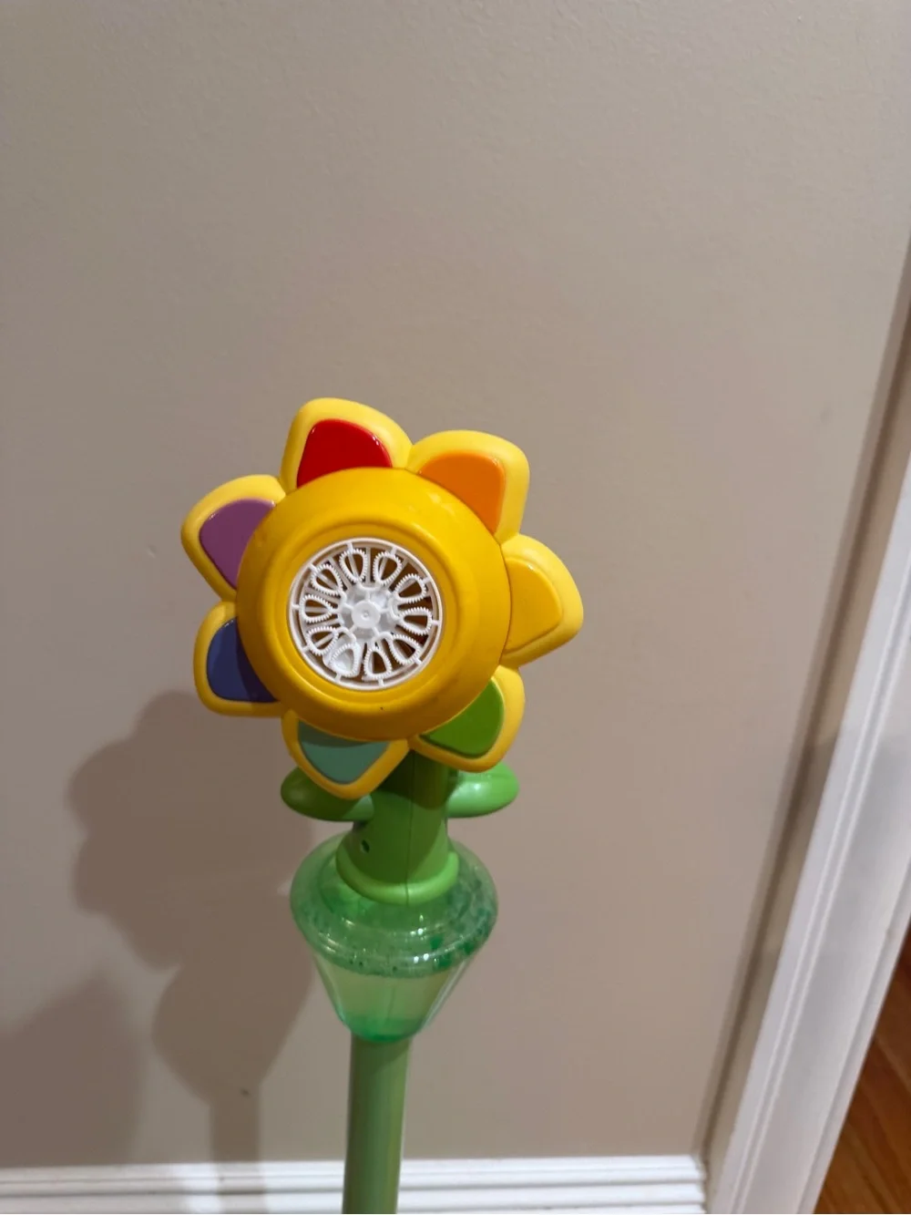Colorful Yellow Flower Bubble Blower on Stand- Also Removable as a Bubble Wand